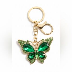 Gold-Tone Butterfly Keychain with Emerald Green Crystals